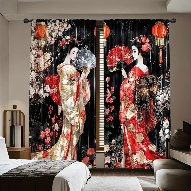 The VIKAMA Japanese Geisha Shower Curtain Set Waterproof Fabric Bathroom Decor For Kitchen Bedroom Living Room Festive