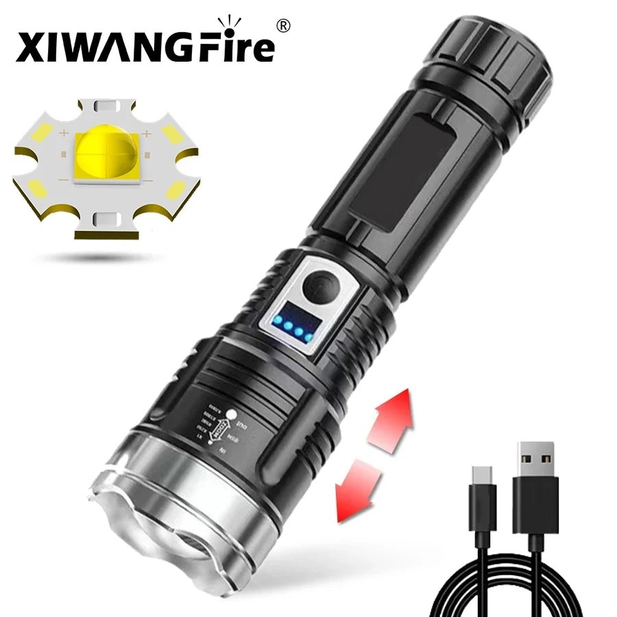 High Power XHP50 Led Flashlight Rechargeable 4 Core Tactical Torch Zoom Usb Hand Lantern For Camping, Outdoor & Emergency Use