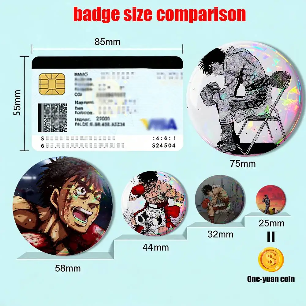 Makunouchi COOL Hajime no Ippo Reflective Pin Tinplate Round Brooch Cartoon Cosplay Badges for Bag Hat Toys Gifts