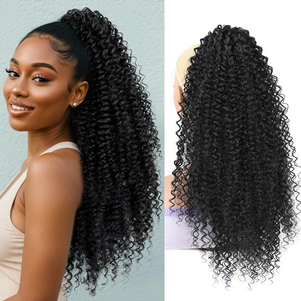 

18 Inch Drawstring Ponytail Extension for Women Kinky Curly Ponytail Extension Synthetic Hairpieces Afro Kinky Curly Pony Tail for Daily Use