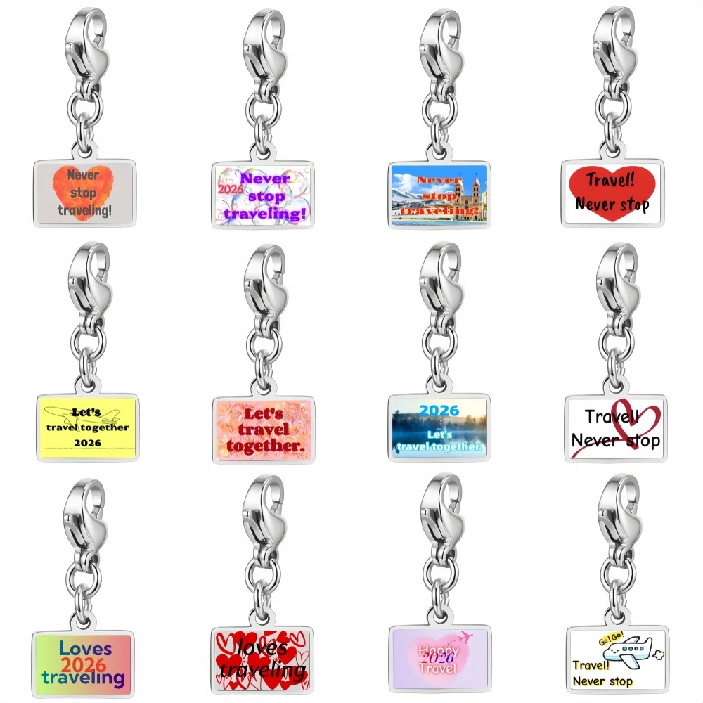 10*6.6mm Commemorate Trip Pendant Customizable Stainless Steel Keychain Bag Charm Sending to Friends and Family Gift Wholesale