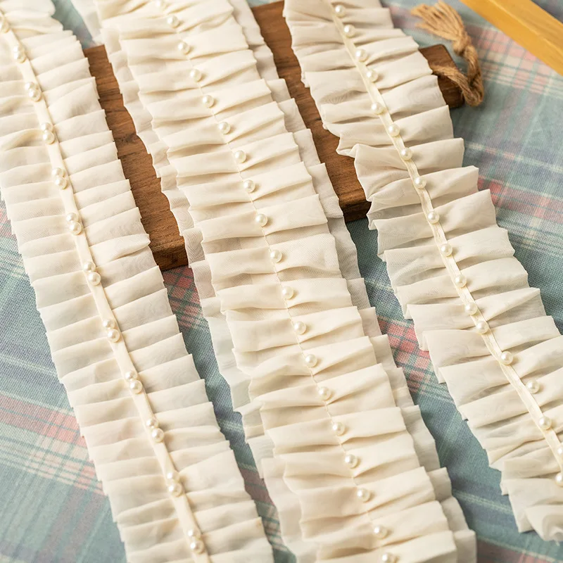 

Beige Nail Bead Pleated Lace, Small Fragrance Clothing Collar, Cuff Decorative Lace Accessories