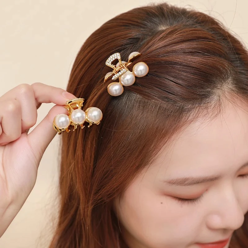 Frauen Legierung Perle Haarnadel Neue Perle Greif Clip Halb-haar Haarnadel Retro Perle Krabben Klaue Clip Kleine Strass Mini haarnadel