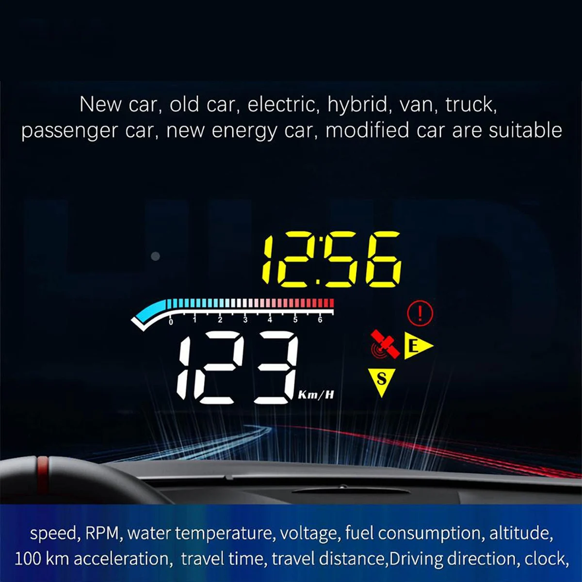 M17 HUD OBD Head Up Display OBD2 Dual System Windshield Speed Projector Security Alarm Water Temp Overspeed