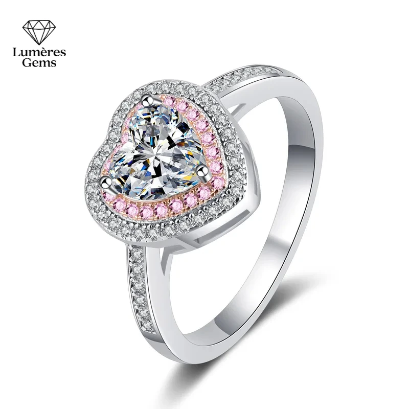 18K สีขาวทอง Platinum PT950 1Ct Moissanite Heart Love ตัดงานแต่งงานแหวนผู้หญิง Dainty โมเดิร์นเครื่องประดับ