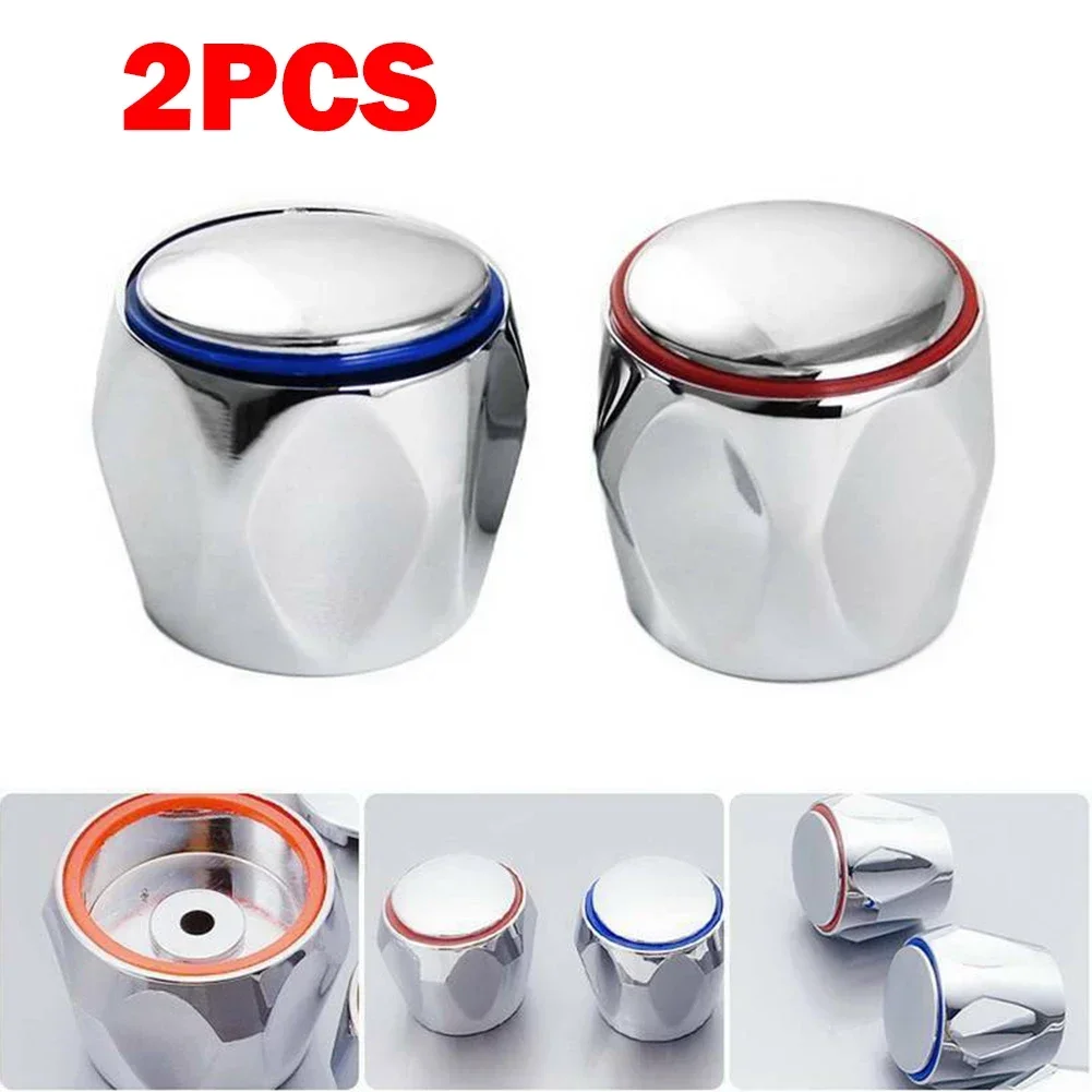 2pcs Faucet Handle Faucet Knob Handle Cold & Hot Tap Top Head Chrome Plated Replacement Set Bathroom Faucet Accessories