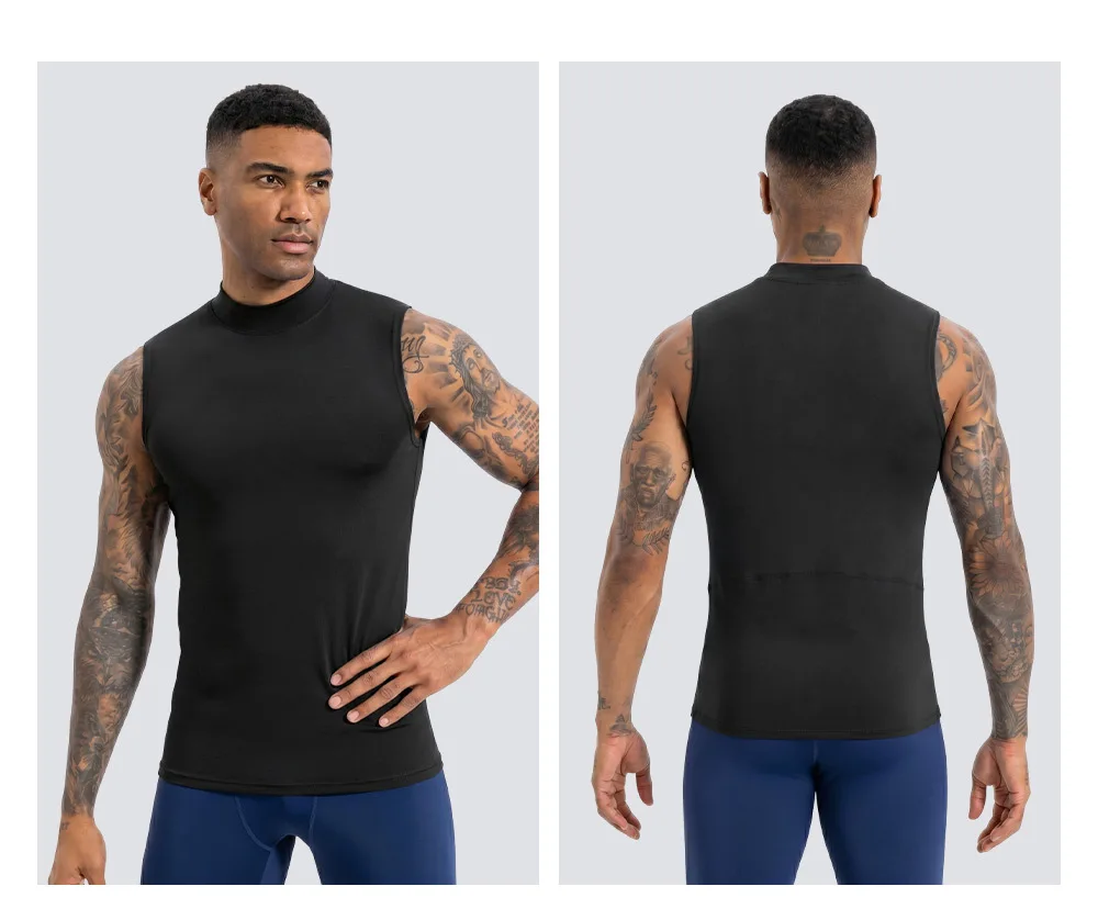 Men's breathable quick drying vest stand up collar tight fitting fitness track and field running racing sleeveless T-shirt