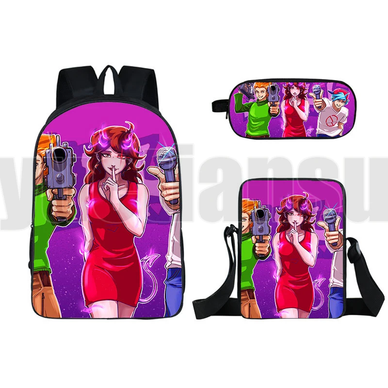 3D Anime Hot Game Friday Night Funkin Backpack 3Pcs/Set Children Book Bagteens Harajuku High Quality Travel bag Kid School bag