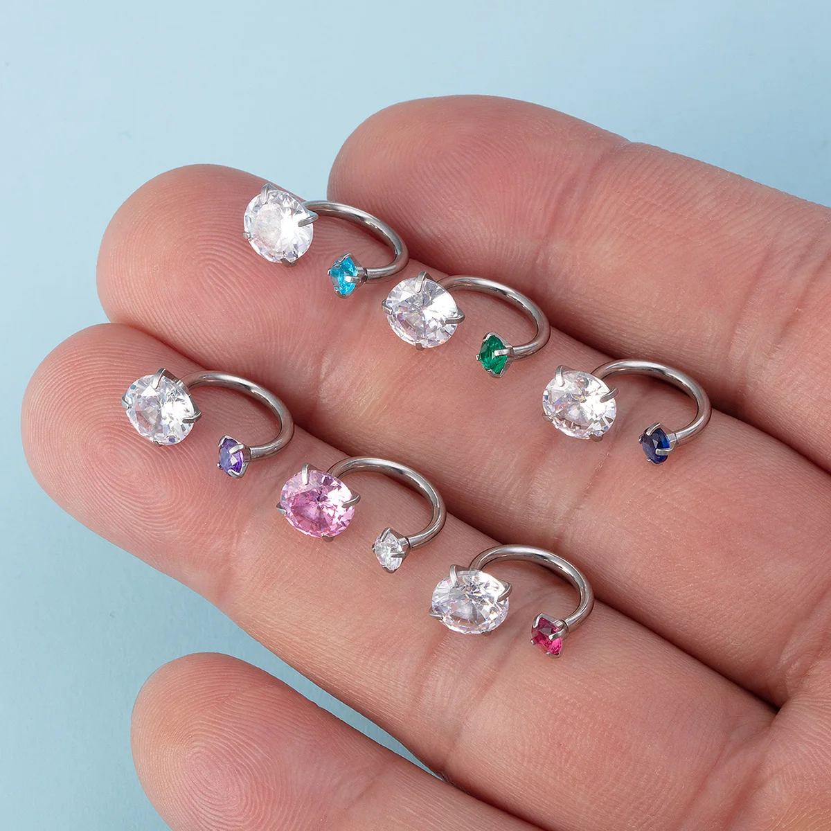 1pc 8mm Zirconia Horseshoe Cartilage Earring Eyebrow Lip Helix Tragus Cartilage Daith Conch Piercing Ring Hoop for Women Men 20G