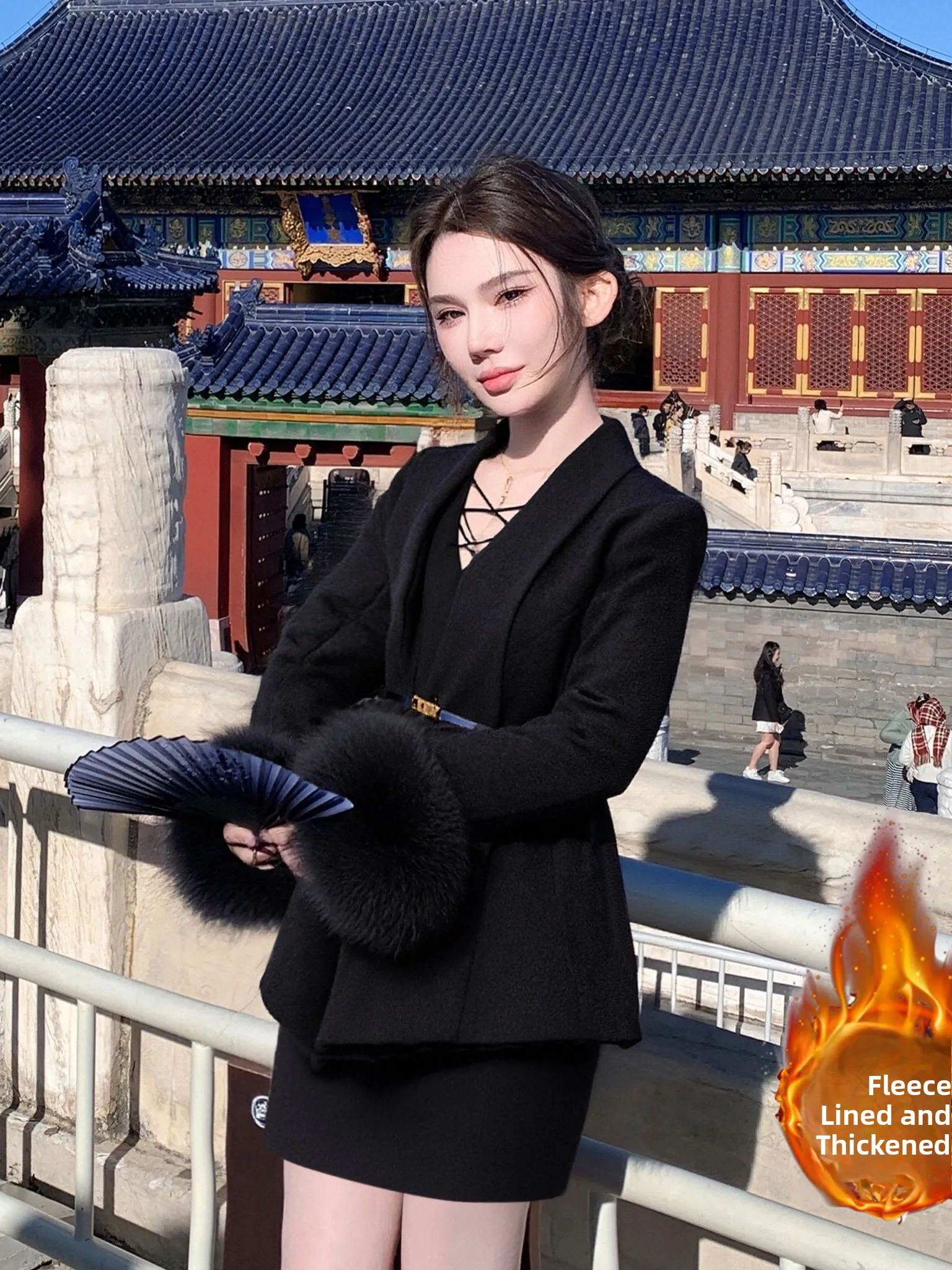 

Fashionable Thickened Cotton Winter Set with Belt Short Skirt Two-Piece Ensemble JT0228A by Laiyitiao for Women