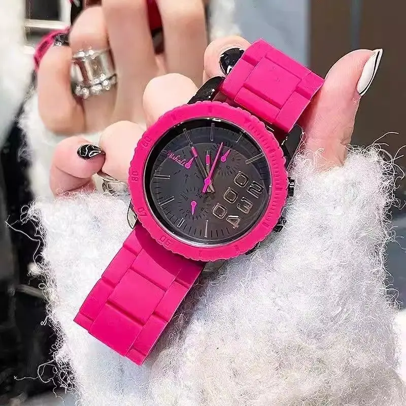 Korean Style Candy Colored Steel Strip Waterproof Quartz Women\'s Watch Fashion Large Dial Night Light Green Pink Watch Gift