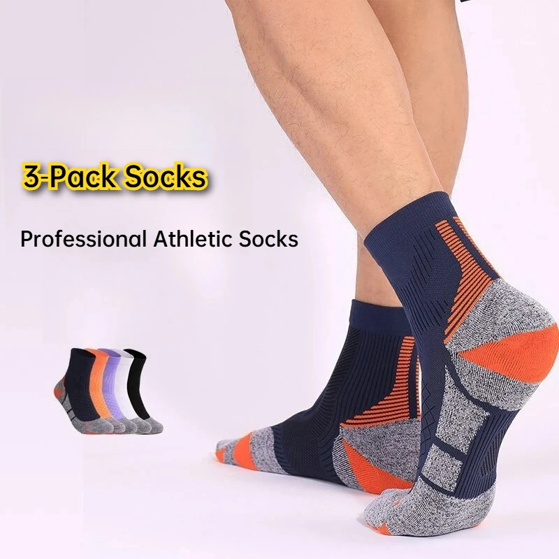 3-Pack Men Women Marathon Running Socks, Thick Terry Sole Anti-Odor Quick Dry Arch Support Cycling Basketball Athletic Socks