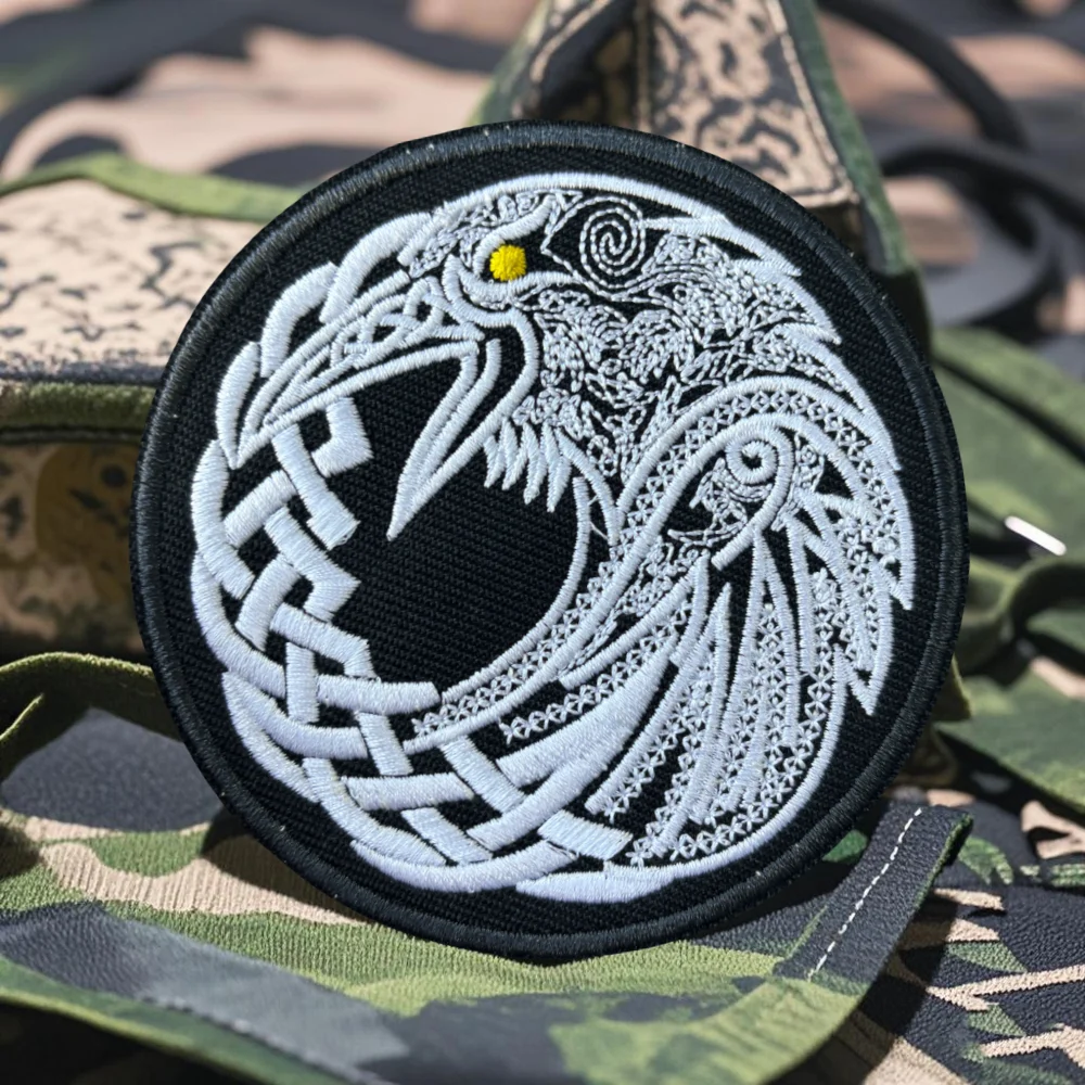 

Scandinavian Symbol Raven Tactical Patch Viking Morale Embroidery Patches Hook&Loop Emblem Military Badge Backpack Stickers