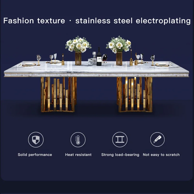 طاولة طعام فاخرة من الرخام الأبيض وكرسي مجموعة مستطيلة منزلية من النوع الإيطالي أثاث عصري كبير وموجز #3