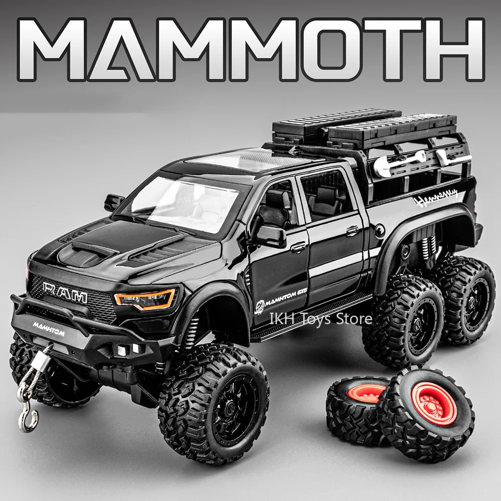 

1:24 Mammoth Tundra Off-road Vehicle Model Toys Alloy Diecast Miniature Pickup Sound Light Doors Opened Pull Back for Boys Gifts