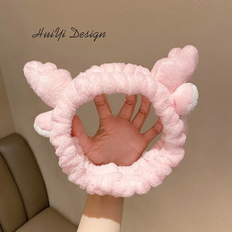 Wash Face Makeup Headwear Furry Headband Cute Elastic Holder Soft Warm Coral Fleece Bow Animal Ears Headband For Women Girls