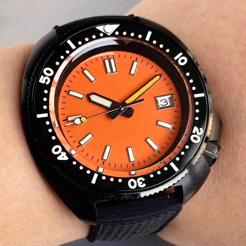

Tandorio NH35 C3 Lume Hand Orange Dial 44mm Automatic Men Diving Watch 200M Waterproof Sapphire Crystal Ceramic Insert Rubber