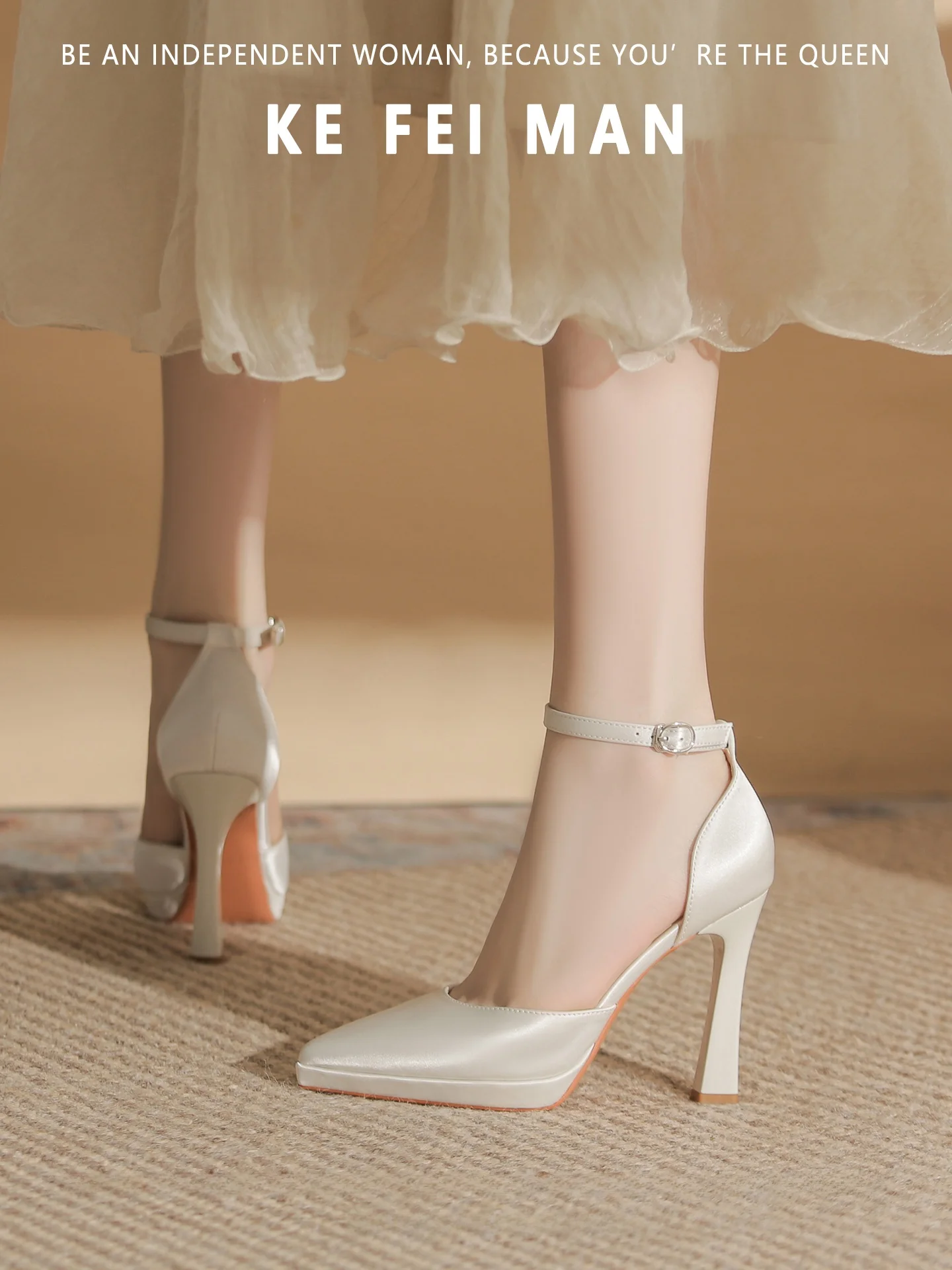 

Kefei Man Waterproof Platform High Heels Women's Ele Not Tired Thi Heel 0cm Engagement Maid of White oes