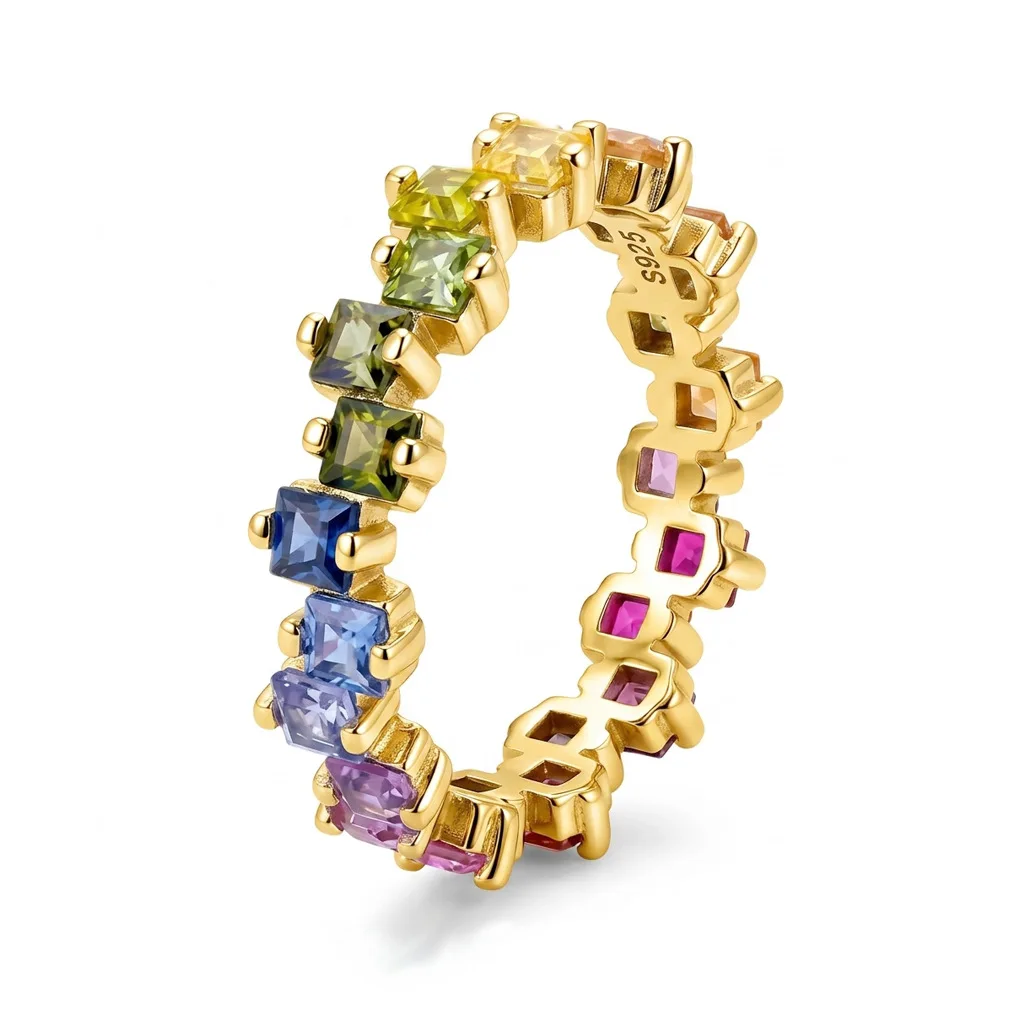 

2.5mm Princess Cut Lab Grown Sapphire Ring, S925 Sterling Silver 18K Gold Plated Light Luxury Fashion Jewelry Gift for Ladies