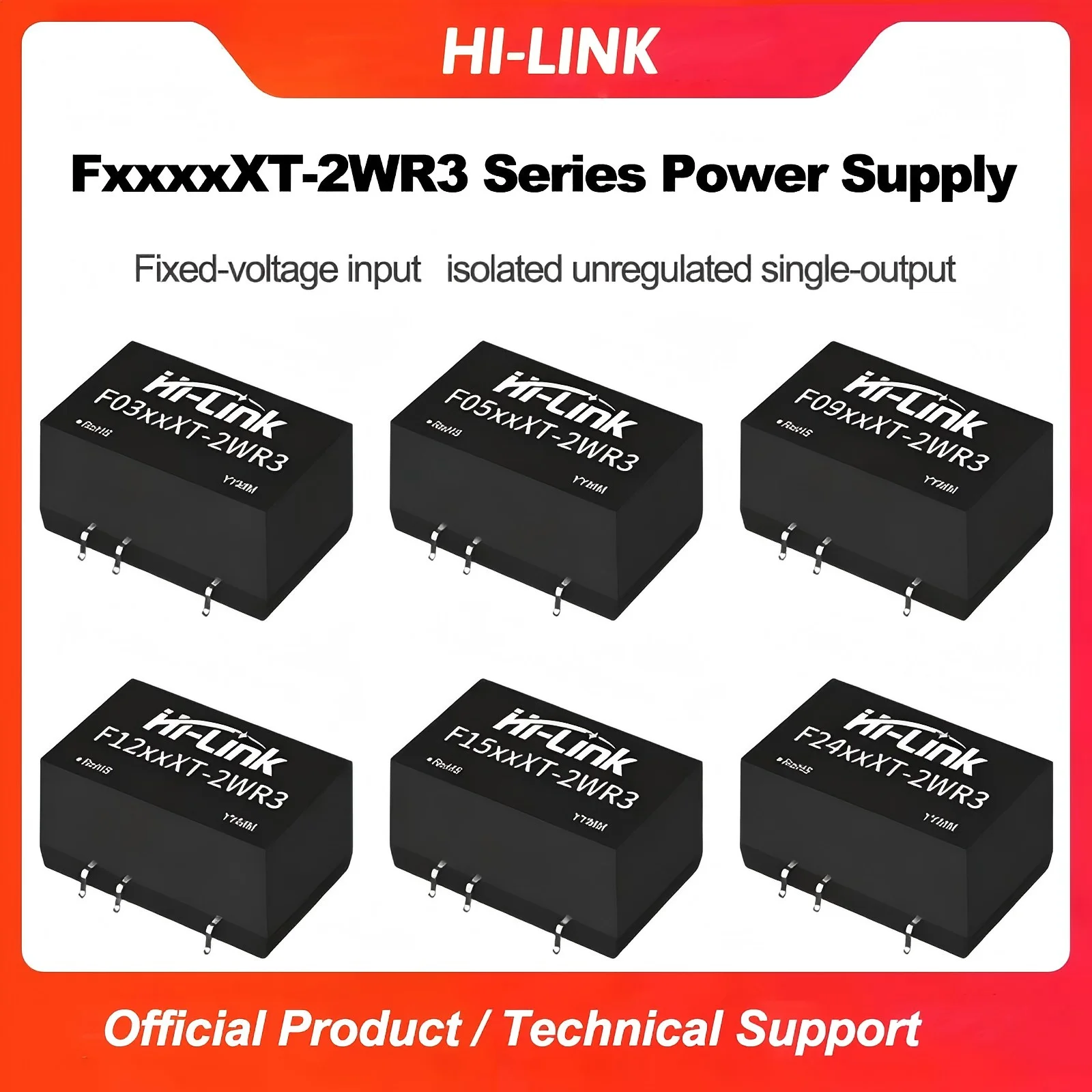 Hi-Link FxxXT-2WR3 Series 2W Isolated DC-DC Power Module Fixed Voltage Input Unregulated Single Output Industrial Converter