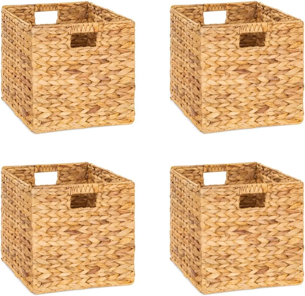 

Storage Cube, Wicker Storage Baskets for Shelves, Water Hyacinth Storage Baskets, for Bedroom, Living Room 4 Packs