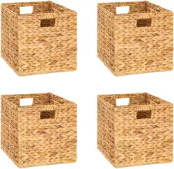 Wicker Storage Cube for Shelves, Water Hyacinth Storage Baskets for Bedroom, Living Room, 4 Packs