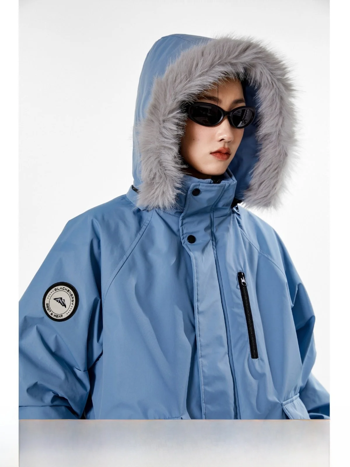 

Ich Mode American Retro Parka Coat Blue Cotton Workwear Jaet Women's Winter Outerwear New Sle Simple Loose Fit Long Sve