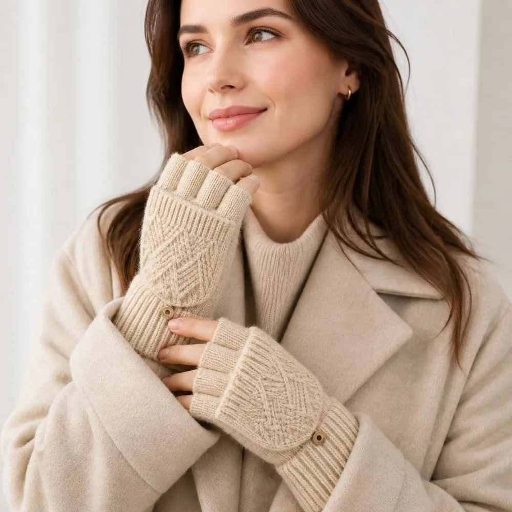Fashion Thick Winter Knitted Gloves Keep Warm Solid Color Touchscreen Gloves Exposed Finger Mittens Outdoor