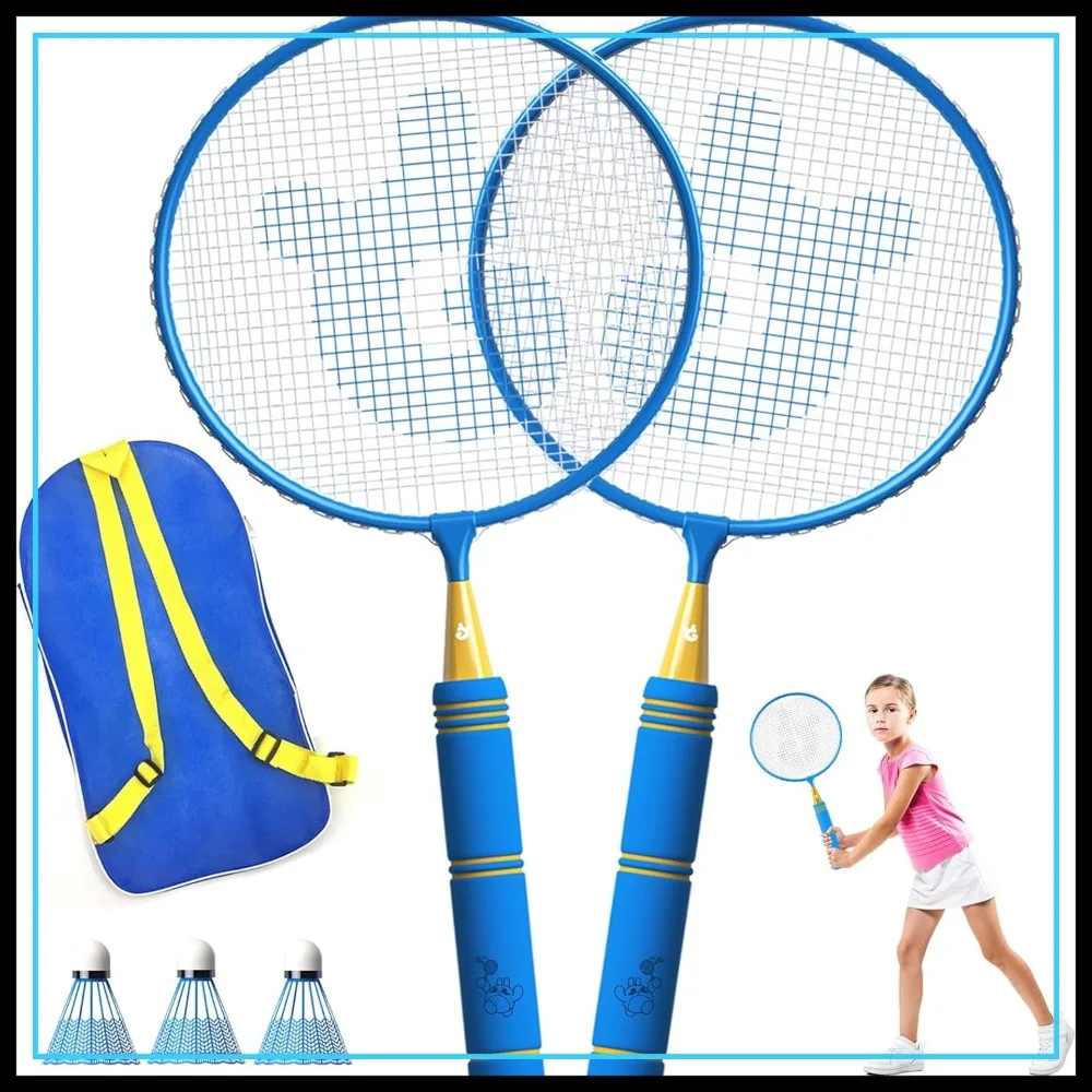 

Kids Badminton Set with Soft Grip Rackets, Oversize Shuttlecocks, Carry Bag for Indoor Outdoor Play