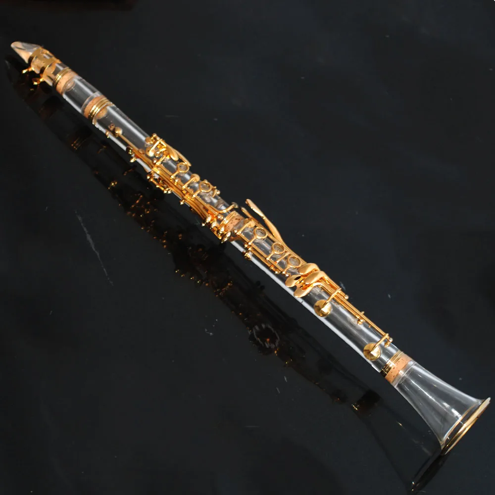 Bb Transparent Acrylic Clarinet 17 Key Gold Plated Woodwind Instrument For Student Musicians Stage Performance