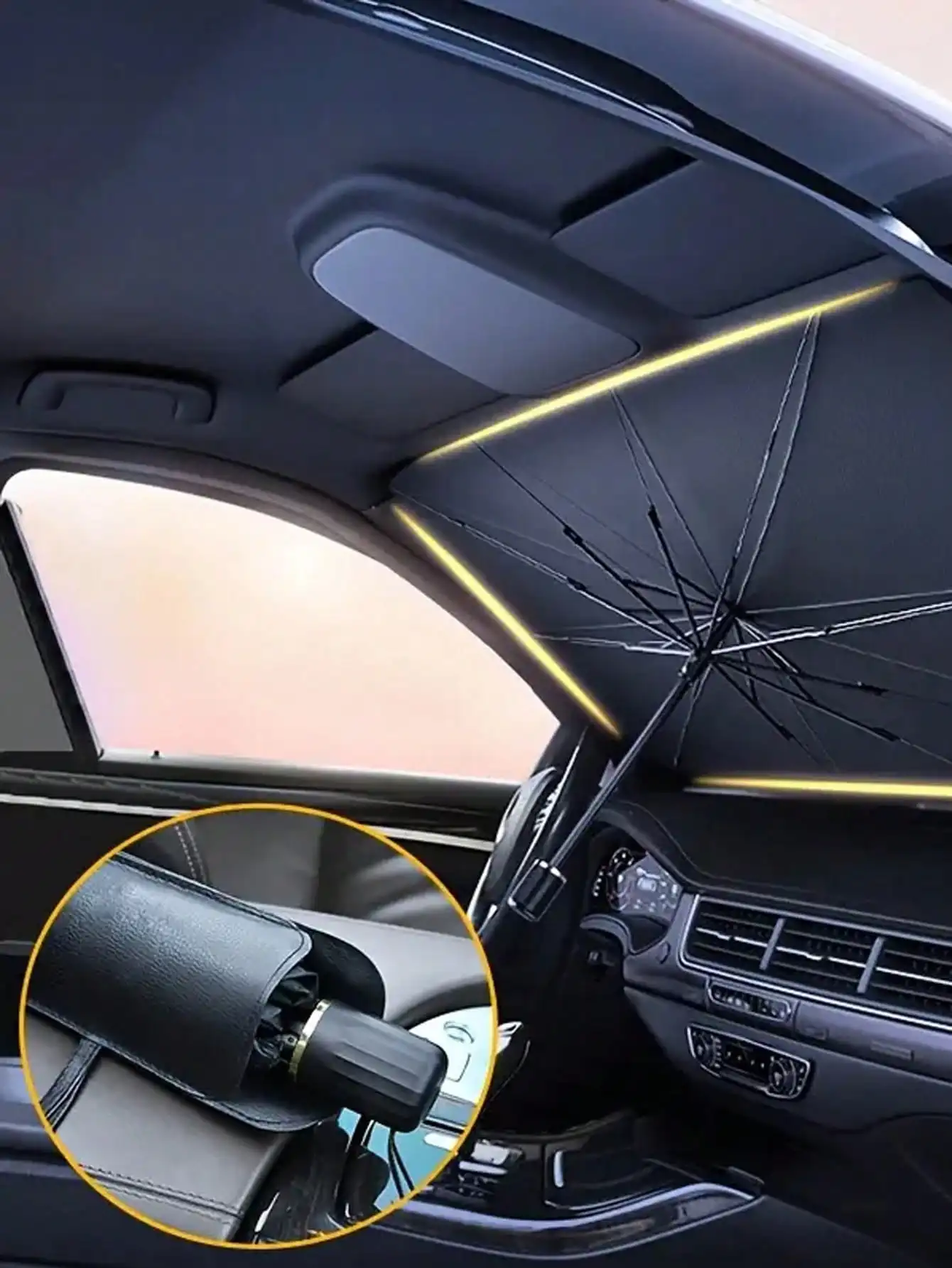 1PC Foldable Car Sun Shade Umbrella, UV Shield Front Screen Thermal Protection, Easy Install & Storage