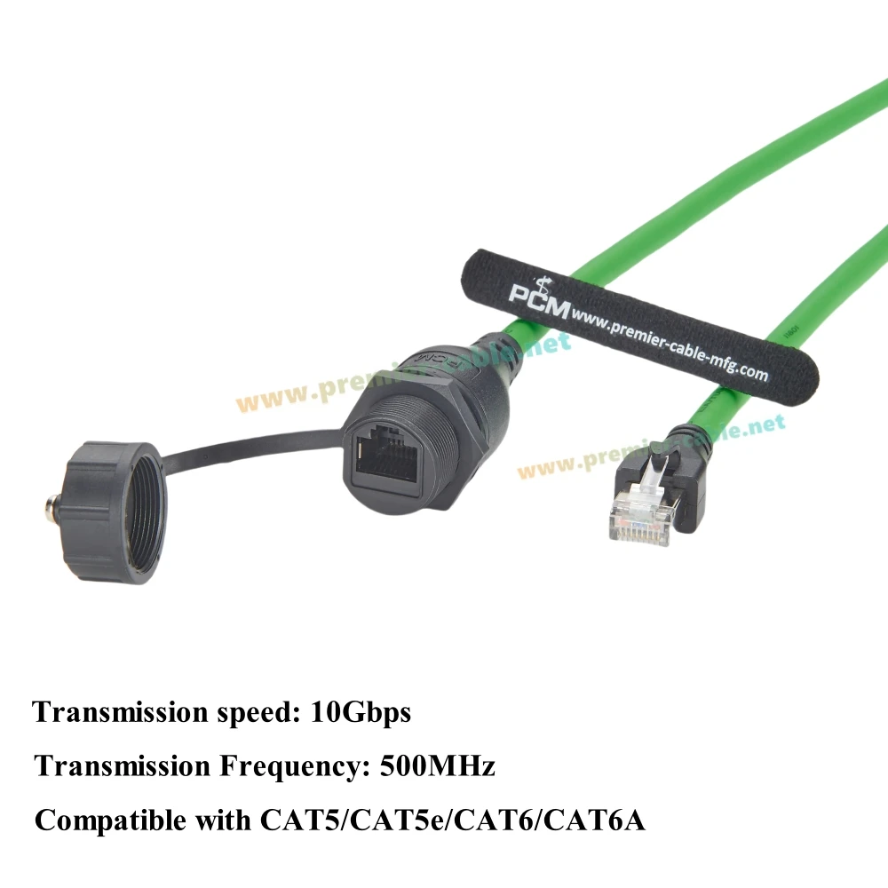 RJ45 8P8C فلوش لوحة جبل كابل IP67 محمية 10 جرام CAT6A إيثرنت ذكر إلى أنثى تمديد كابل الخيوط موصل LAN ثابت