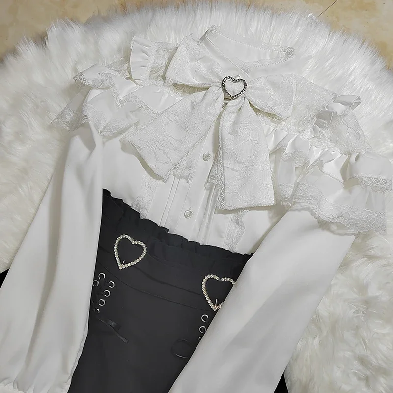 Kawaii Women Shirts Jirai Kei Lolita Y2K Cute Japanese Style Blouse Elegant Long Sleeve Sweet Tops Casual Aesthetic Shirt 2024