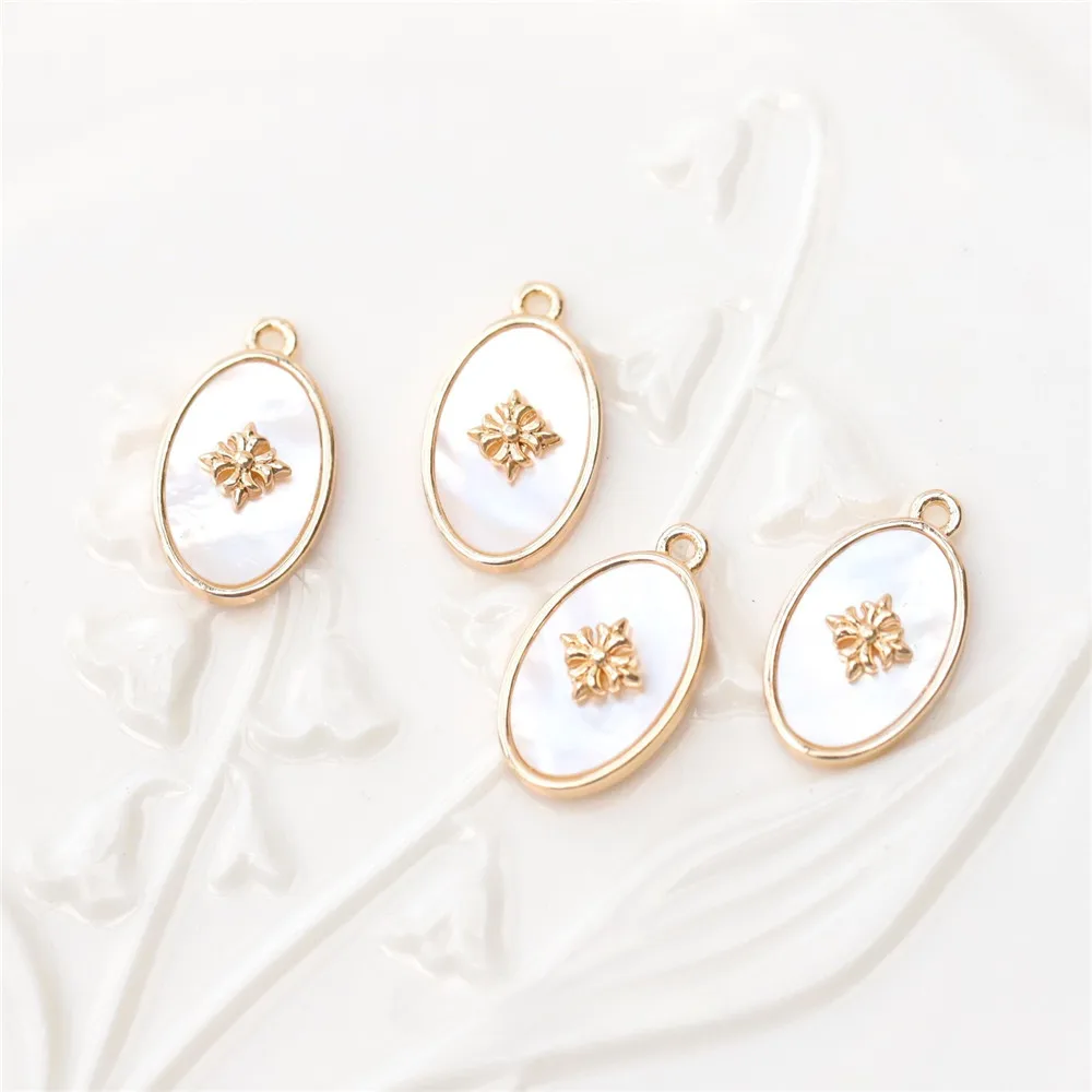 

Copper-plated Real Gold Oval White Fritillary Cross Pendant DIY Necklace Bracelet Handmade Charm Accessories S307