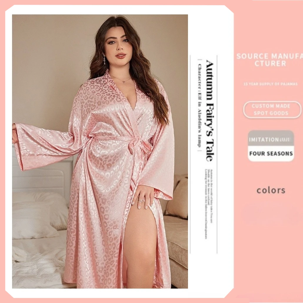 

Атласный халат-кимоно оверсайз, женская ночная сорочка, домашняя одежда, пеньюар с длинными рукавами, свободная ночнушка