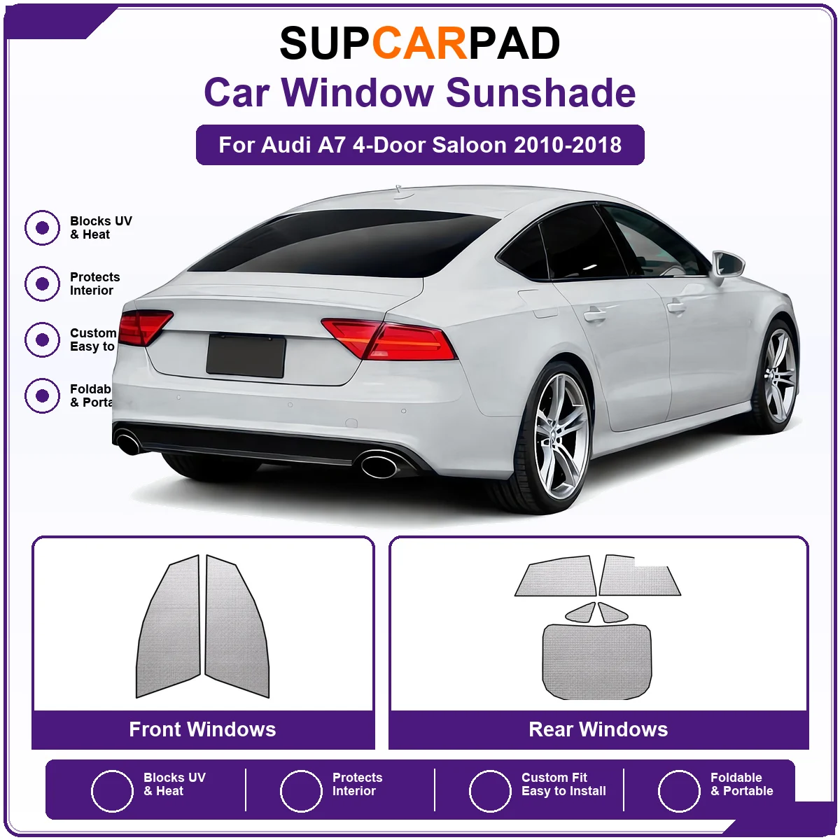 For Audi A7 4-Door Saloon 2010-2018 Pre‑Cut Auto Window Sunshade Anti‑UV Car Sun Visor Protector