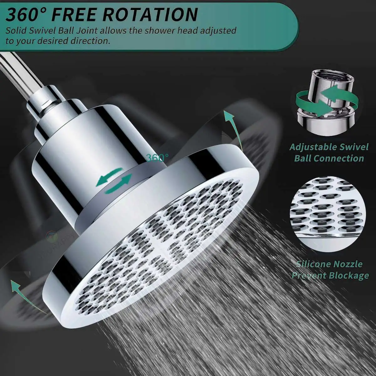Overhead Rainfall Shower Head High Pressure Showerhead with Silicone Nozzles Water Saving Shower for Bathroom Accessories