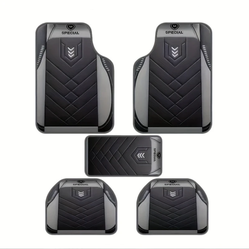 5Pcs Universal PU Leather Car Floor Mats, Non‑Slip Waterproof Geometric Pattern Foot Pads, Durable Vehicle Interior Accessory