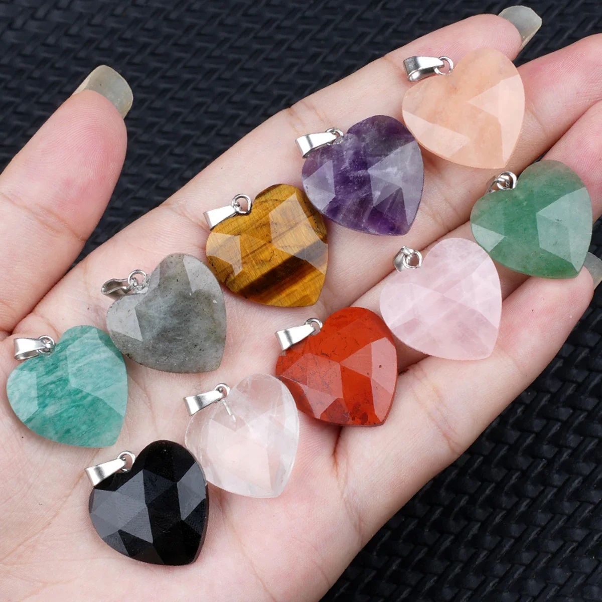 1pc 20mm Natural Stone Faceted Heart Pendant Crystal Heart Shape Charm with Metal Bail for DIY Necklace Jewelry Making Supplies