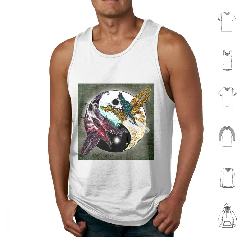 Zinogre Yin Yang Tank Tops Print Cotton Monster Hunter Monster Hunter World Monster Hunter Gaming Mhw Dragon Game World