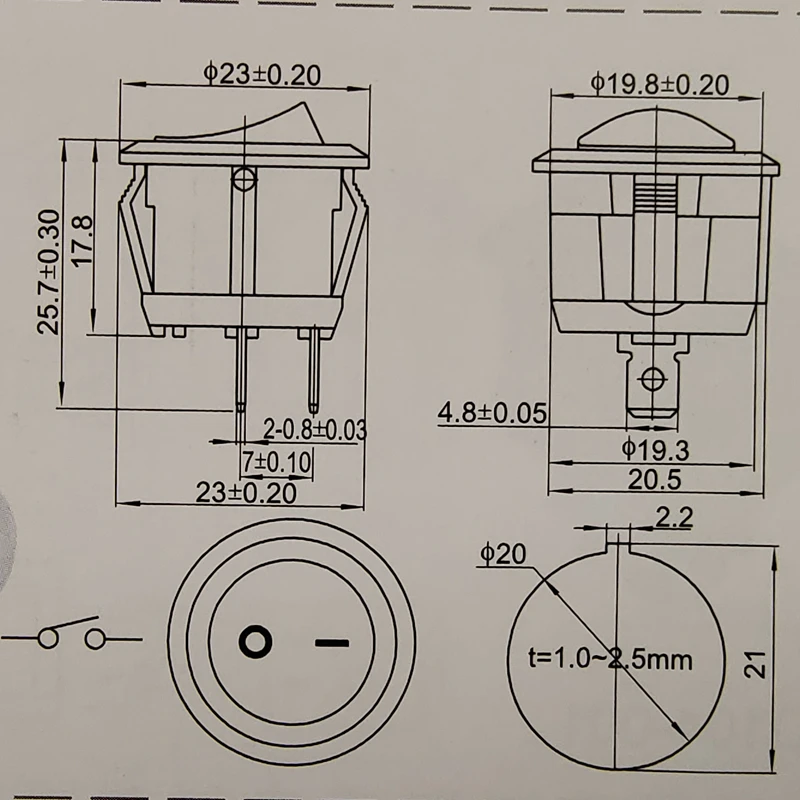 Joli d\'alimentation à bascule rond, 250V, AC, 2 broches, 2 positions, interrupteurs de bateau d\'alimentation marche/arrêt, bouton noir SPST, mini