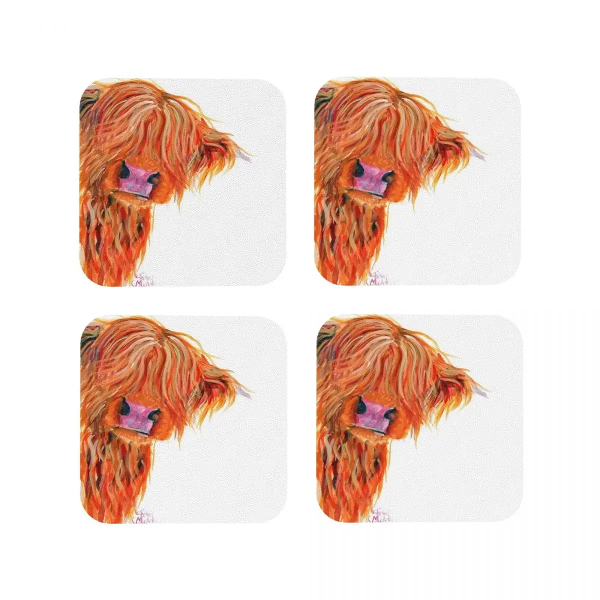 Highland Cow Print Scottish Coasters Coffee Mats Set of 4 Placemats Mug Tableware Decoration & Accessories Pads for Home Kitchen