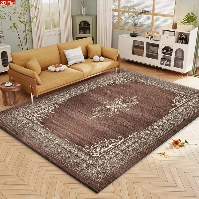 Wood Grain Retro Border Medallion Rug Antique Carpet Flooring for Living Room Home Decoration