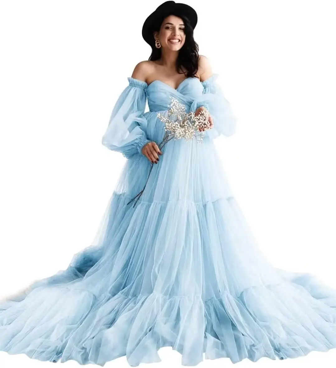 

Tulle Maternity Dresses for Photoshoot Off Shoulder Robes Long Sleeve Bridal Lingerie Baby Shower Pregnancy Gowns Luxury Dress