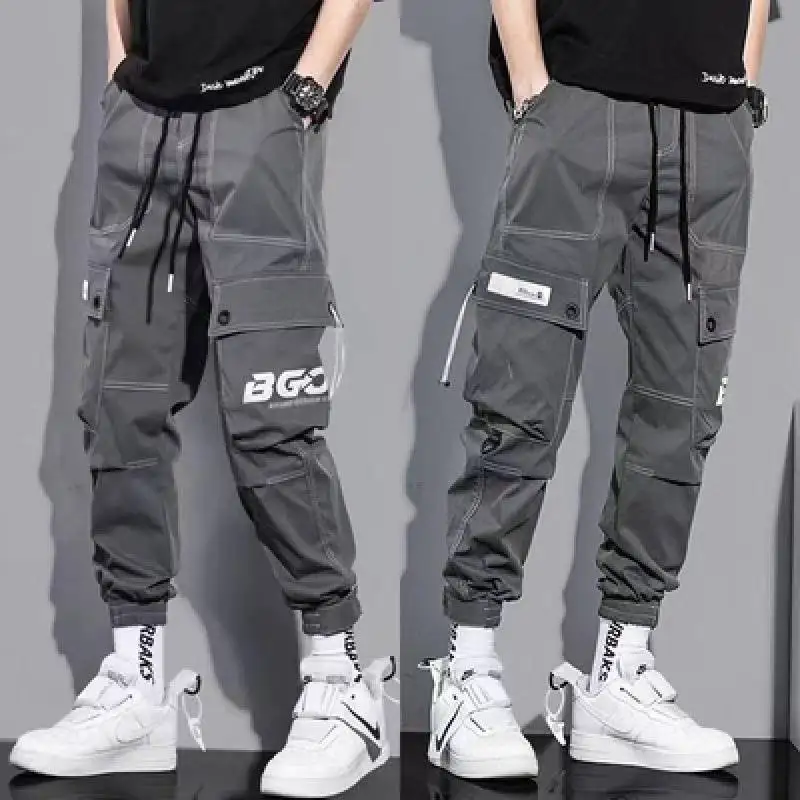 

Pantalones de Jogging Harem con cintas para hombre y mujer, ropa de calle clásica informal, pantalones Cargo ajustados con múlti