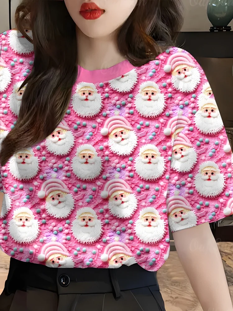 

Hot S loween S Claus 3D Print ort Sve Women's Faion round Ne T-irt Polyester Summer Thin Regular Fit