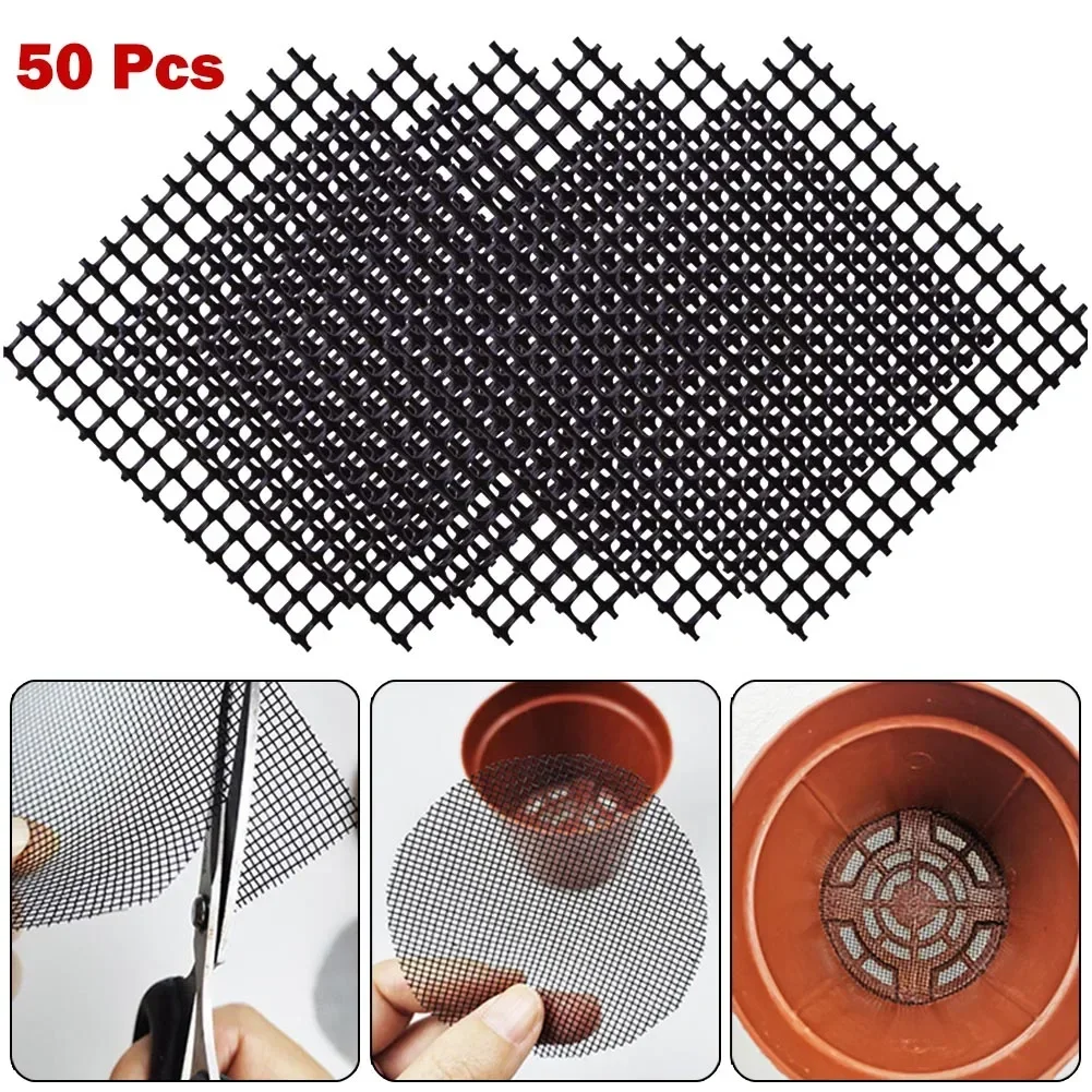 ALLGOOD 50PCS Flower Pot Hole Mesh Pad Bonsai Pot Bottom Grid Mat Bottom Accessorie Mat Prevent Soil Loss Breathable Drainage Pl