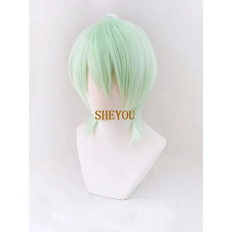 dd12NEW شعار النار ثلاثة منازل Byleth النعناع قصيرة طويلة تأثيري تجعيد الشعر الاصطناعية الضوء الأخضر كوس خصلات الشعر المستعار + غطاء شعر مستعار