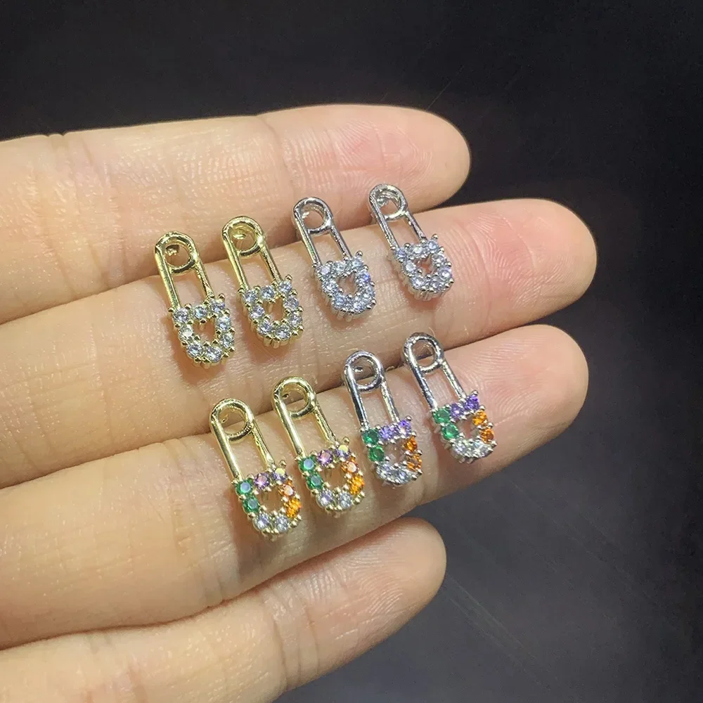 2024 Stainless Steel Perforated Women Cartilage Earrings Piercing Girls Y2K Fashion Paper Clip Colored Stone Ear Studs Jewelry