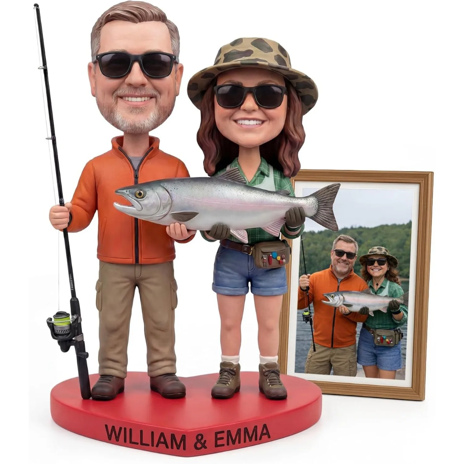 Custom Bobblehead Fishing Couple 7 8 9 Inch Personalized from Photo Clay Figurine Valentines Day Anniversary Gift Keepsake Art